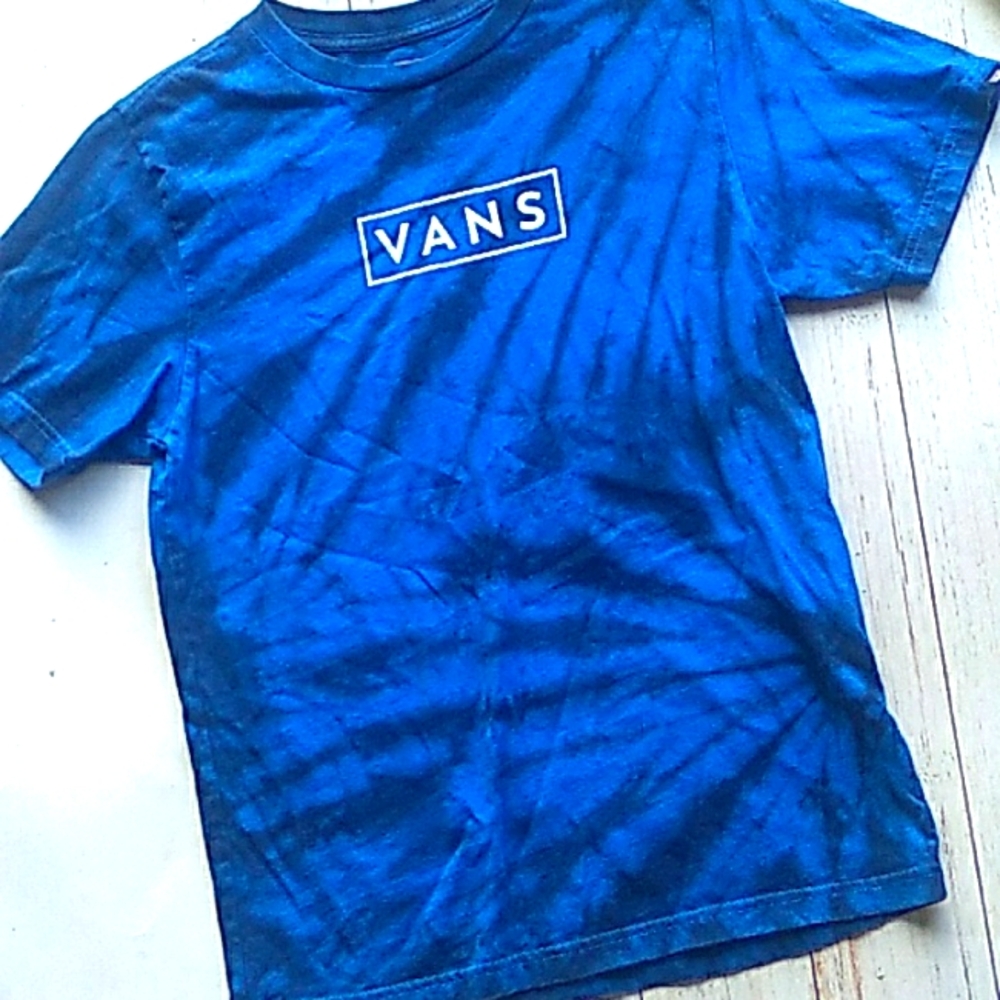 Vans Boys Classic Fit Blue Tie Dye Short Sleeve T-Shirt with Logo Size Med